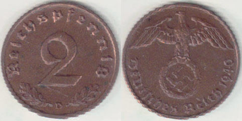 1940 D Germany 2 Pfennig A002360